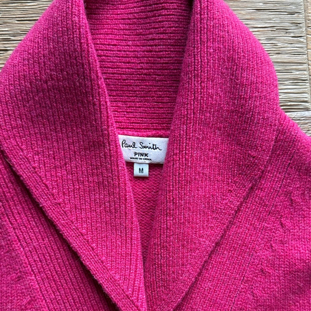 Paul Smith Pink Shawl Collar Button Front Belted Cardigan - Picture 2 of 7